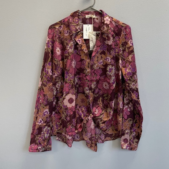 Mystree Floral Pullover Merlot Blouse - Size Large - NWT - Picture 1 of 5